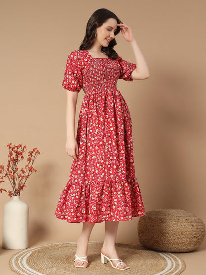 Graceful Dress with Rose Flower Print