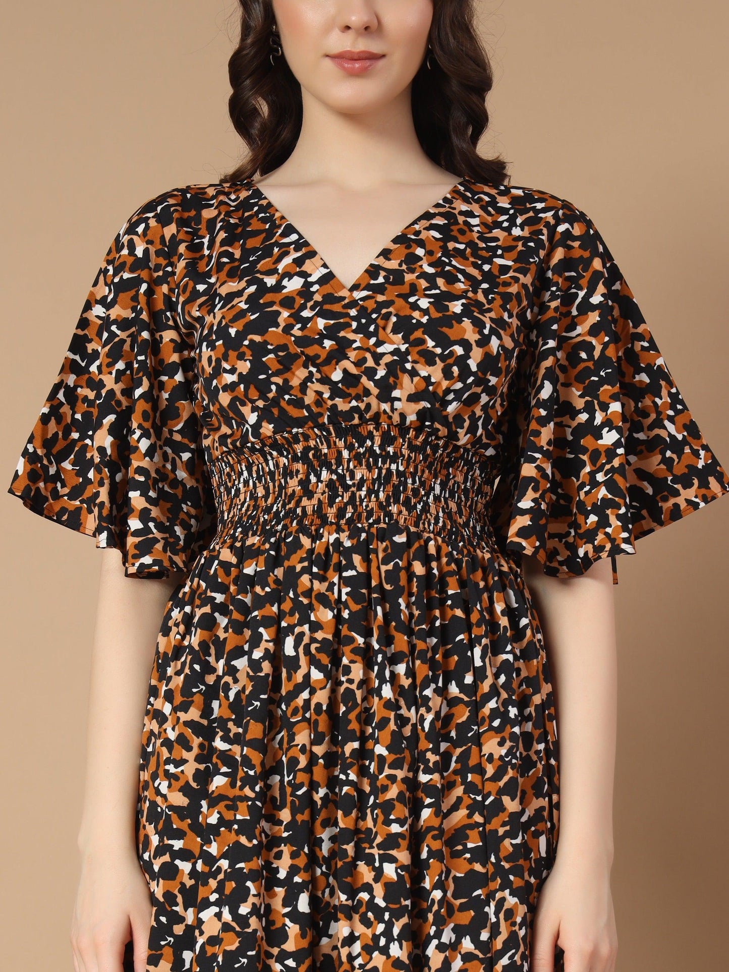 brown dress in bold tiger print