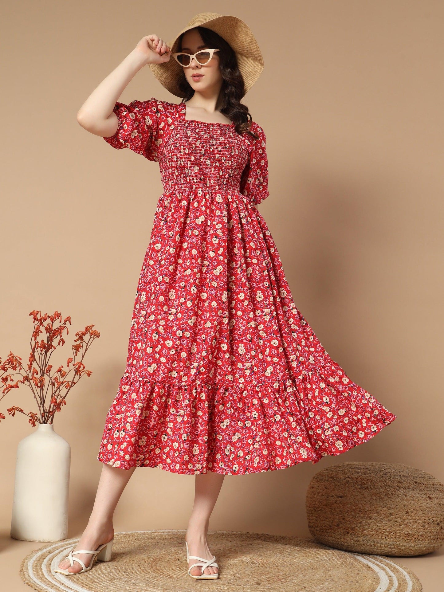 graceful dress with rose flower print