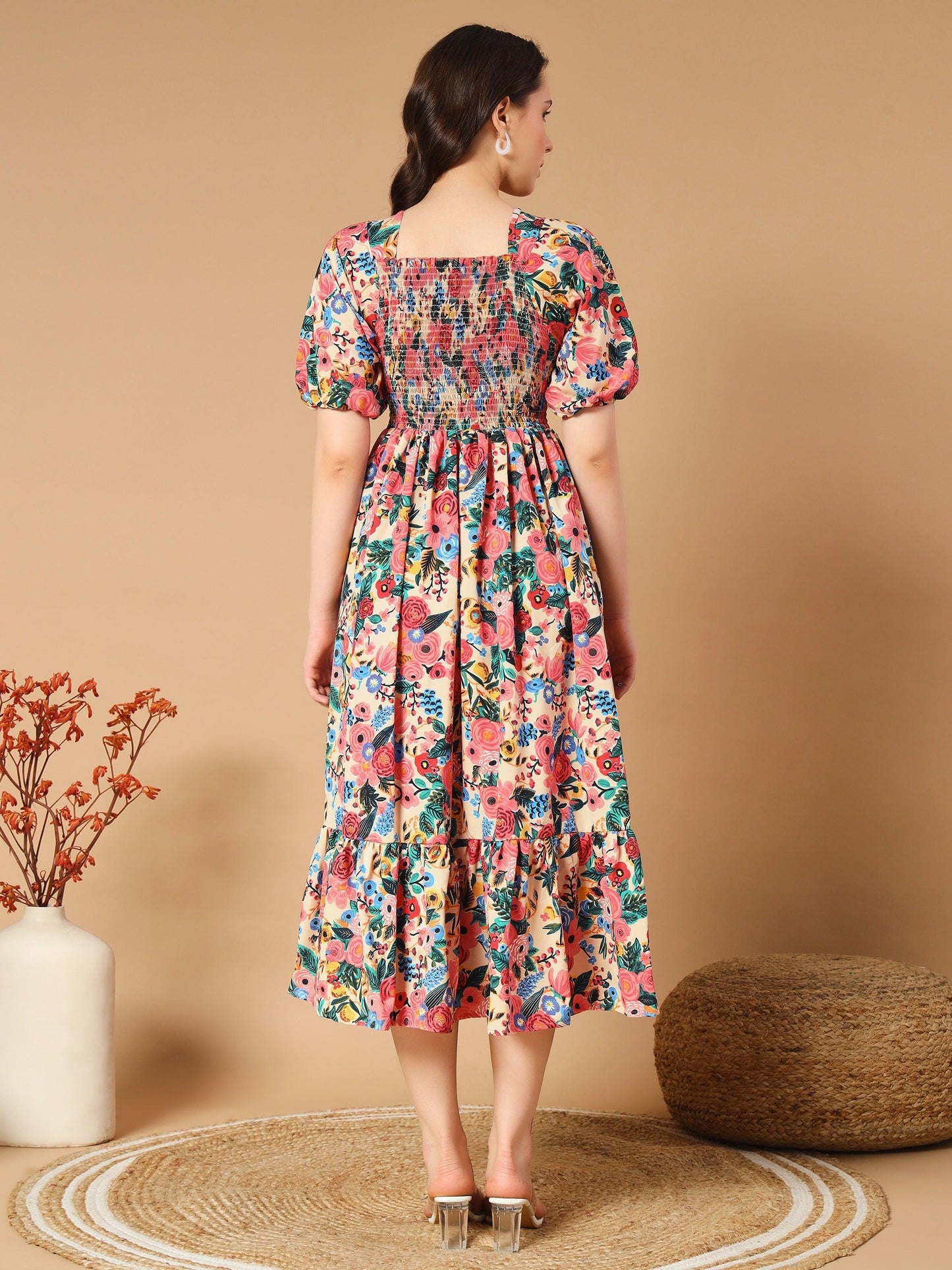 adorned with a beautiful mix flowers dress