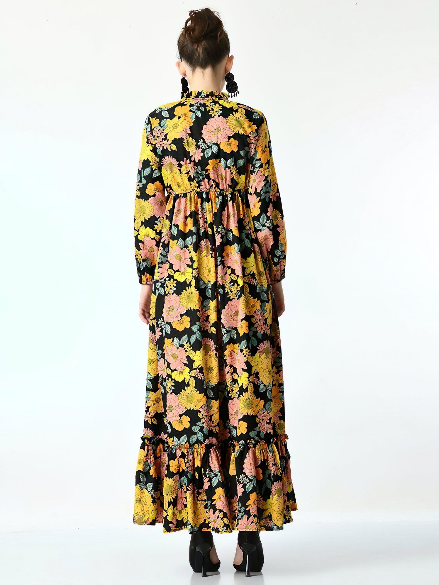 flower leaf yellow long dress