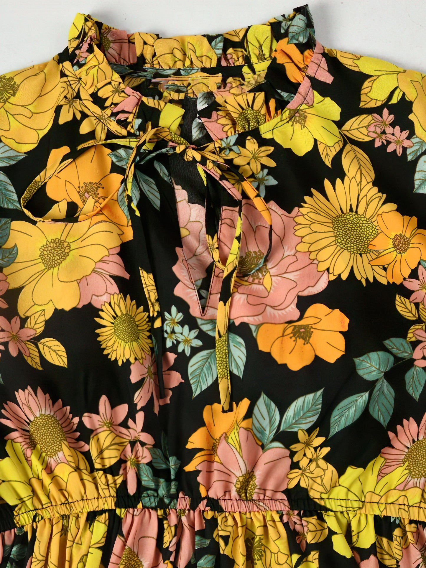 flower leaf yellow long dress