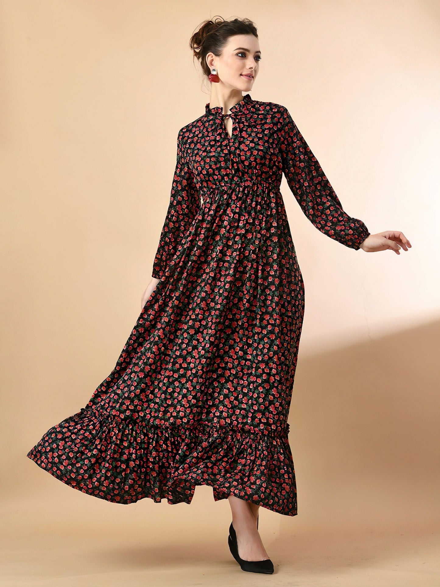 floral reddish long dress