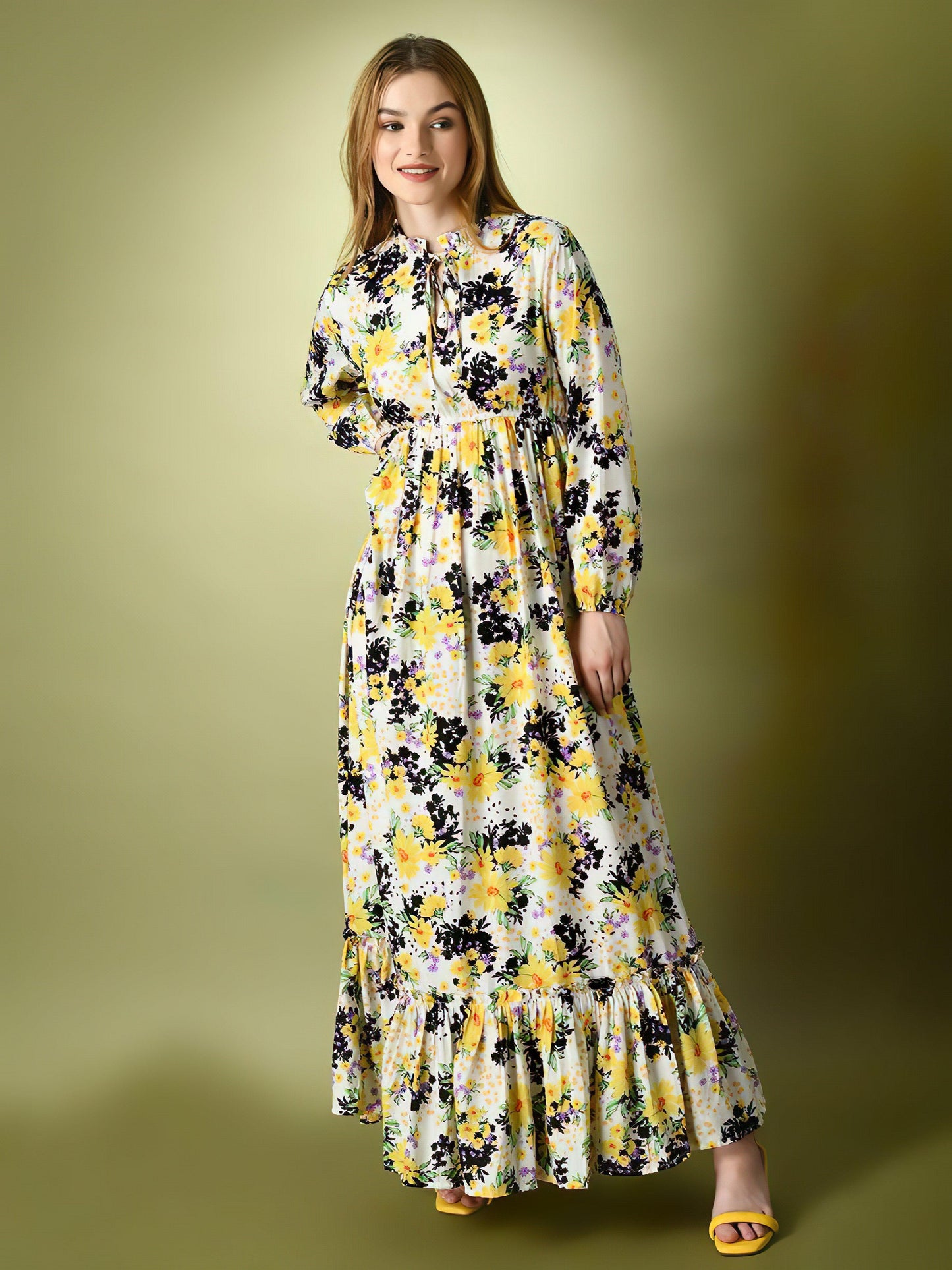 yellow flowery long dress