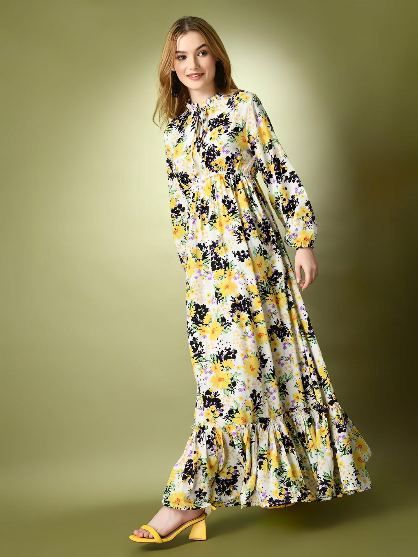 yellow flowery long dress