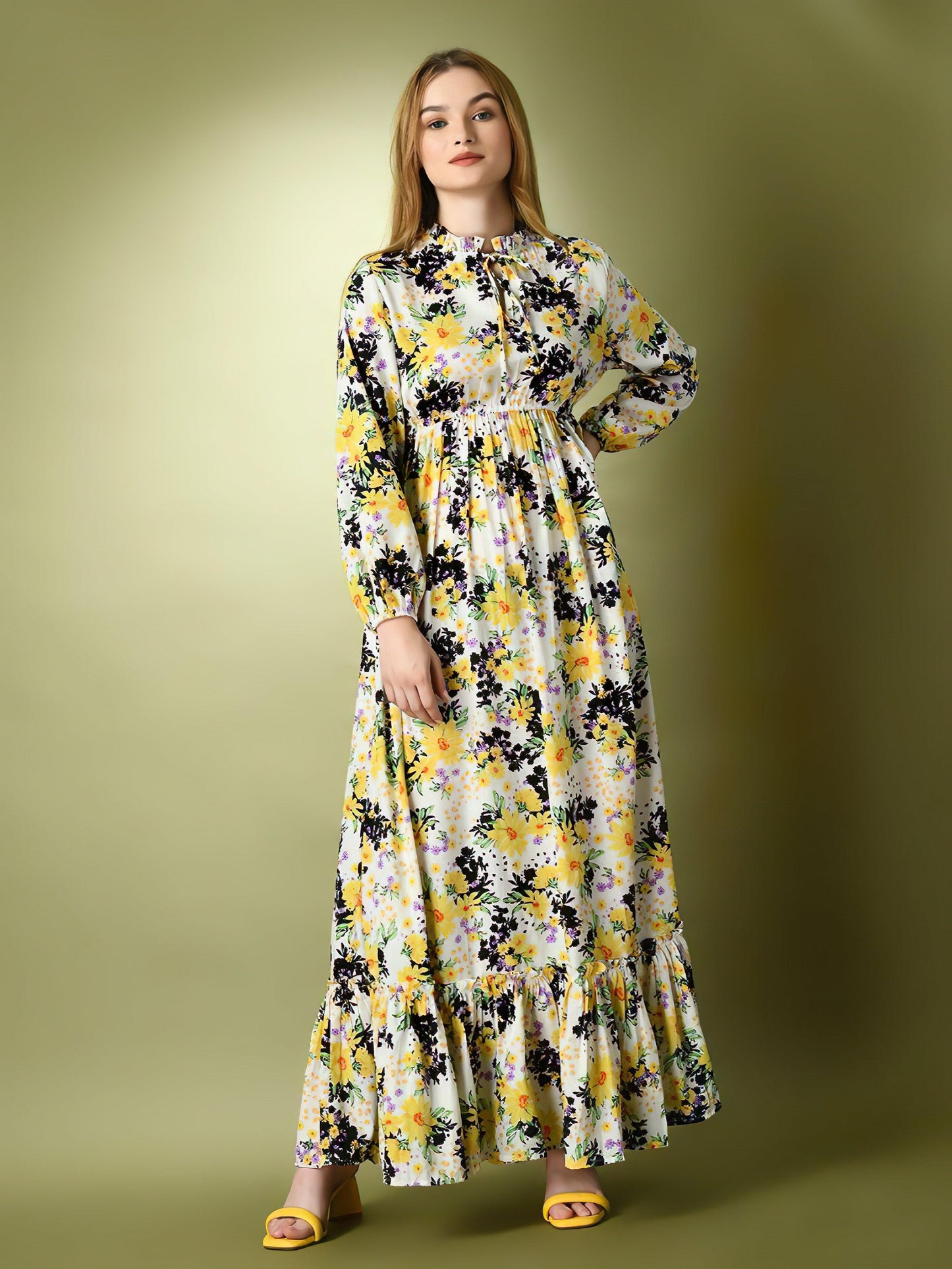 yellow flowery long dress