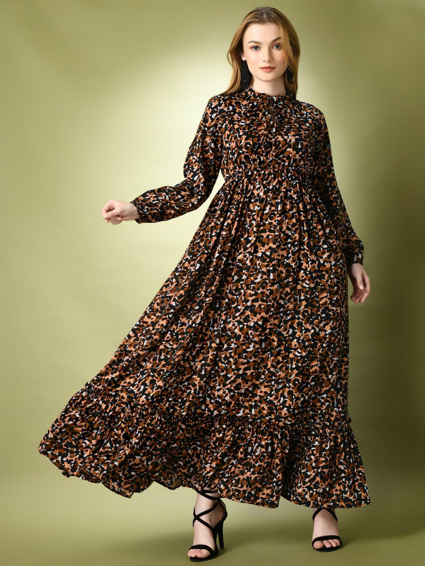 brown zebra long dress