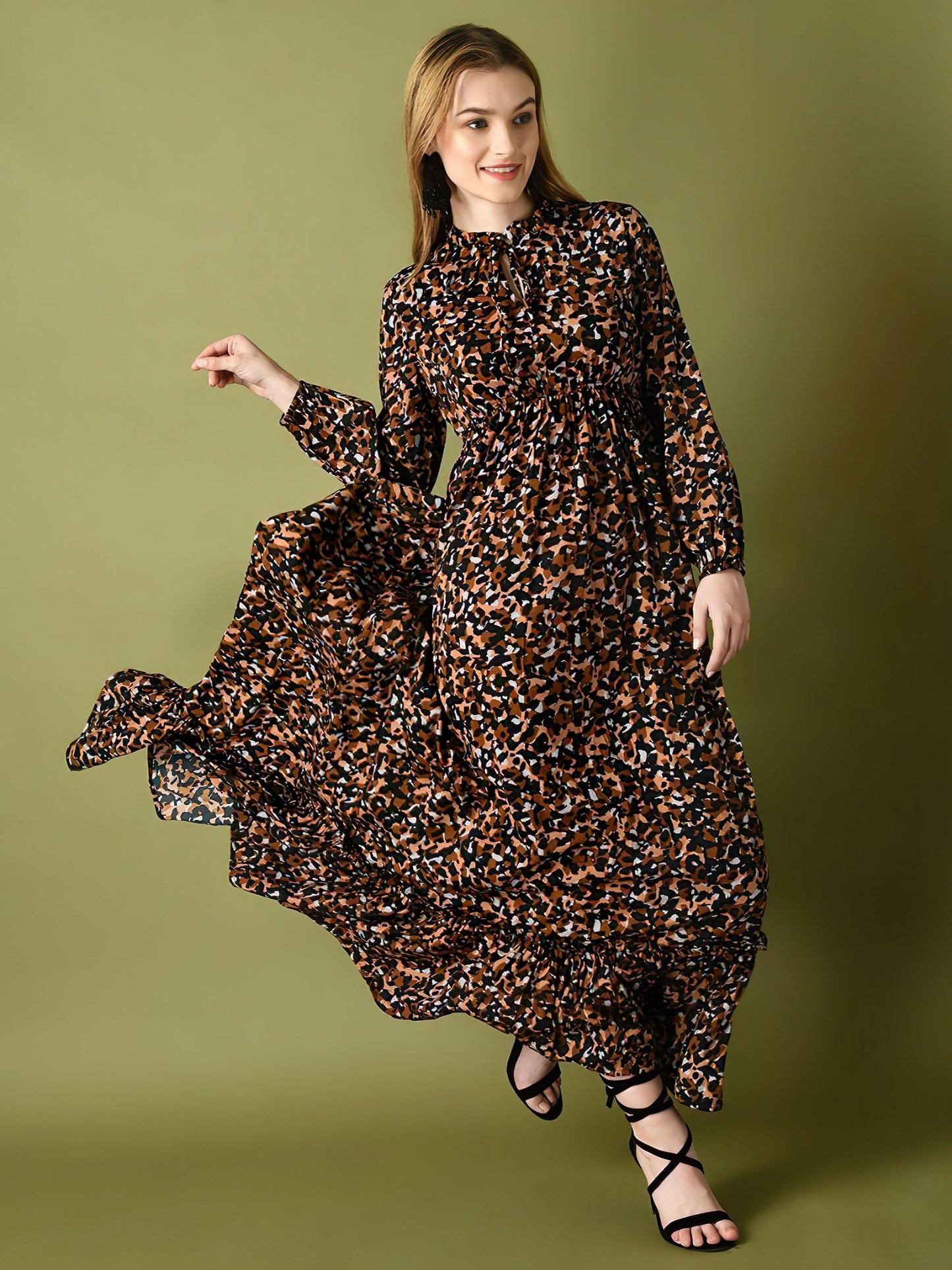 brown zebra long dress