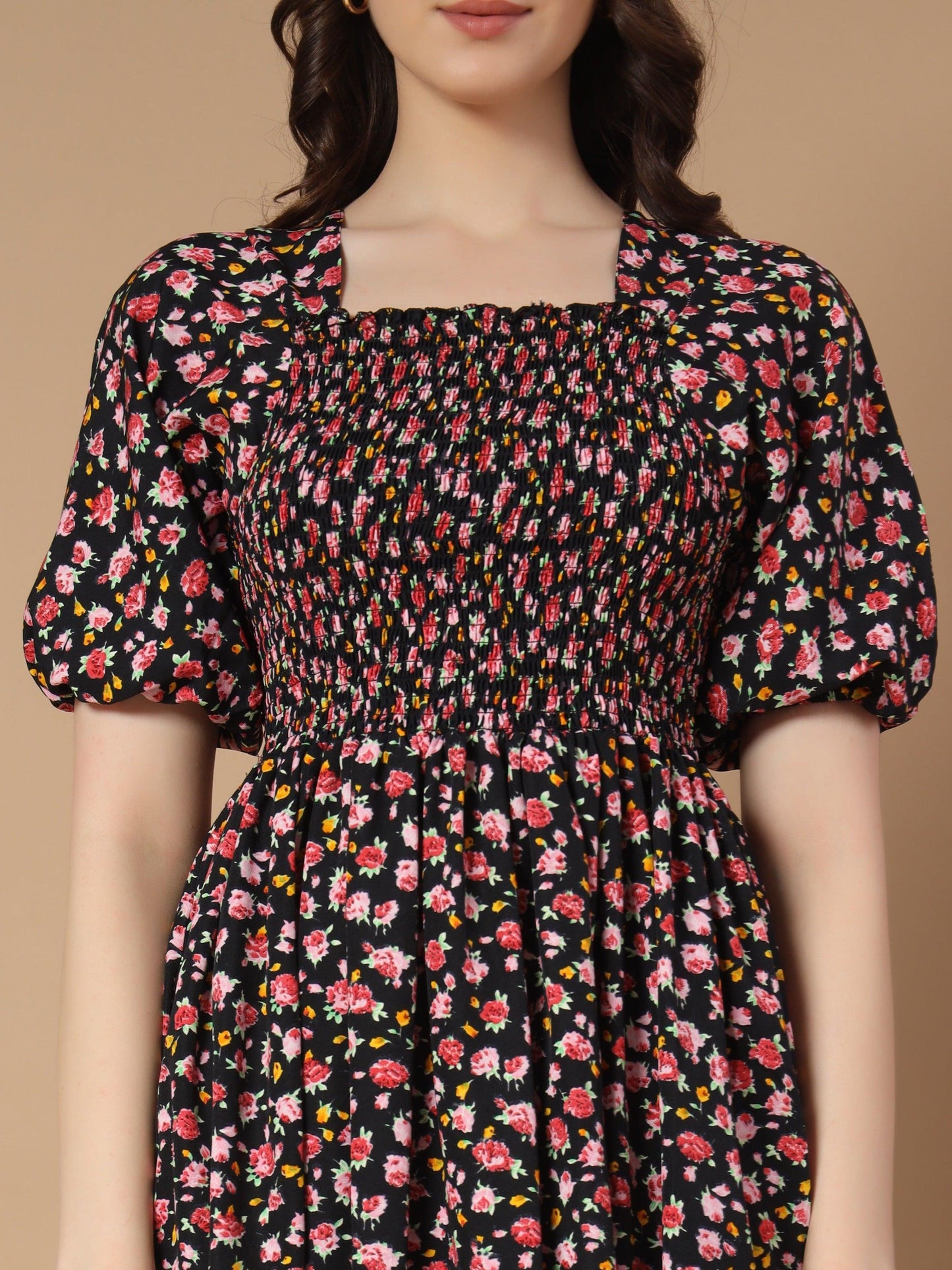 black dress with sweet pink flower print