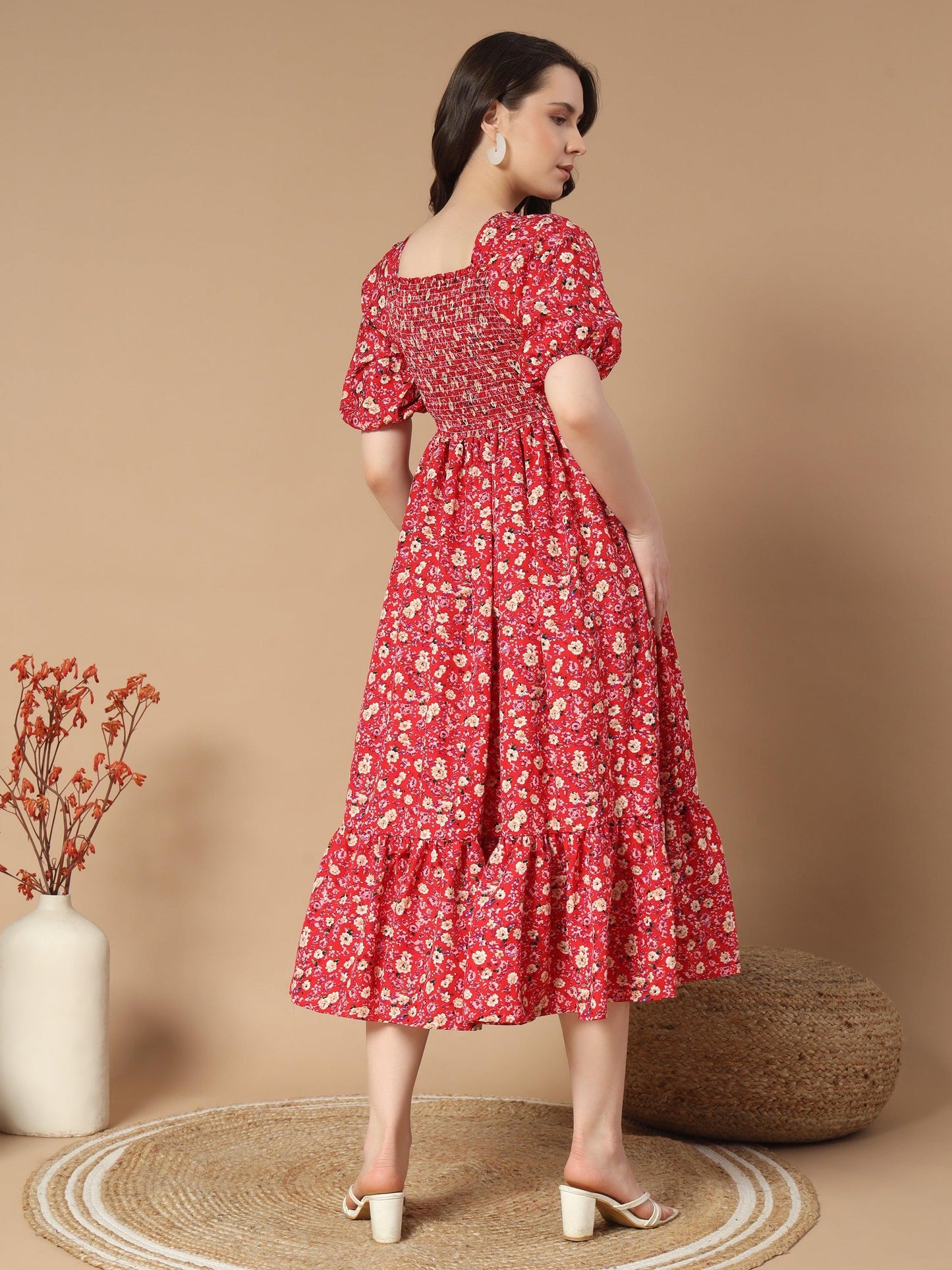 graceful dress with rose flower print